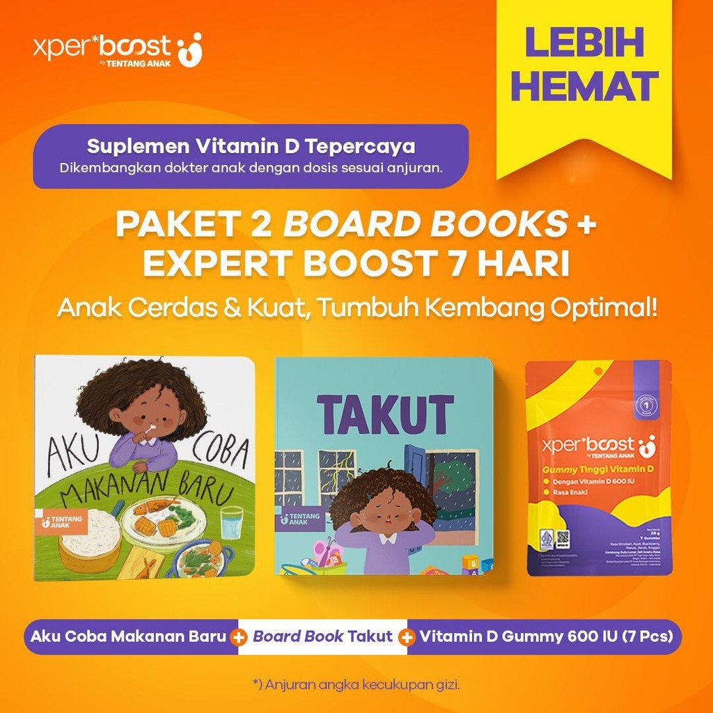 Expert Boost - Paket Bundling Gummy Vitamin D 600 IU 7 pcs + Board Book Aku Coba Makanan Baru + Boar