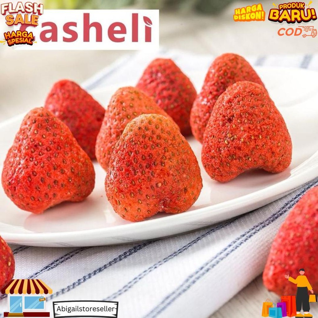 

Casheli Strawberry Kering Freeze Dried Utuh Premium Fresh Baru Crispy Original Sweet Taste D Best Seller