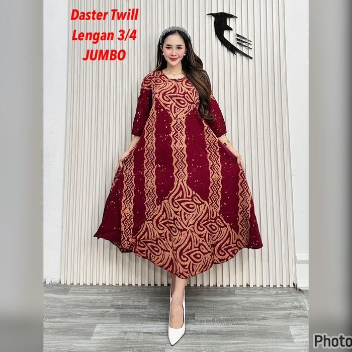 [Juragan Daster Twill] Daster Twill Cap Malaman Lengan 3/4 Size Jumbo Ld 120 Busui Resleting Tanpa