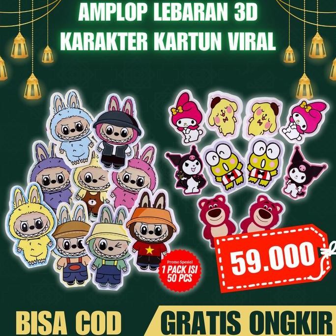 

Dapat 50 Pcs Amplop Lebaran 3D Karakter Kartun Terbaru Viral 2025 Angpau Ampau Murah Berkualitas DEL