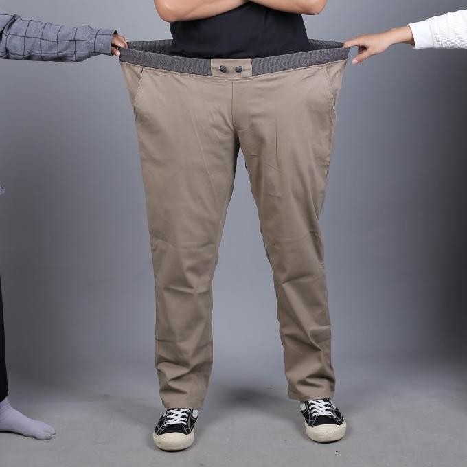 Celana Chino Big Size Pria Jumbo Panjang Karet Mocca
