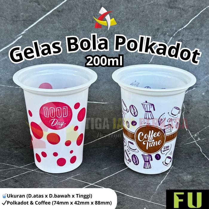 Gelas Plastik Bola-Bola 200Ml / Gelas Pesta Polkadot / Cup Plastik Motif Printing @50Pcs