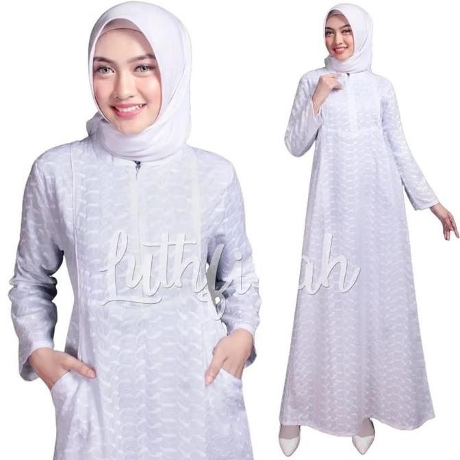 Gamis Katun Jepang Bermotif Model Kantong Dua Hiasan Bis Ban Poliester Polos Bunga Hitam Putih musli