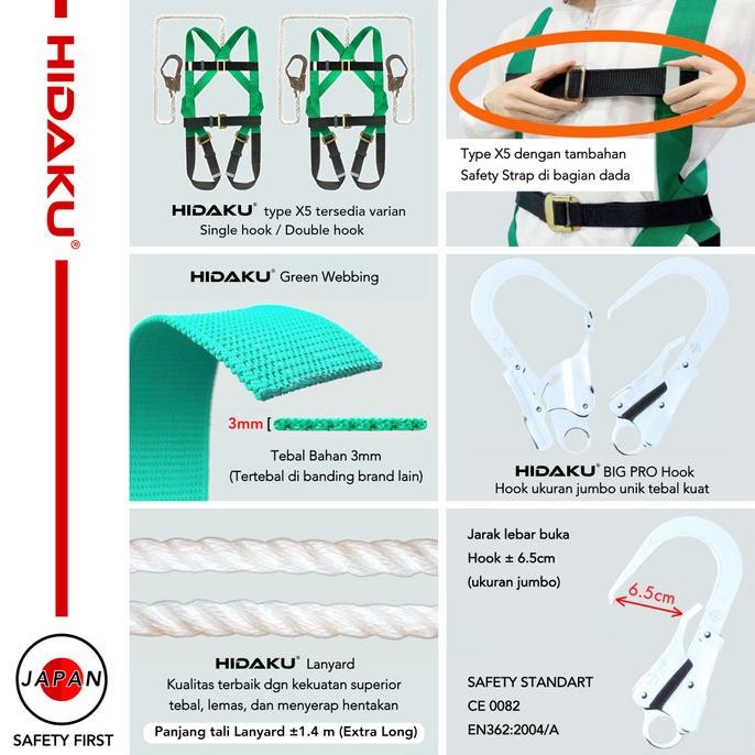 HIDAKU Full Body Harness type X5 SINGLE HOOK / Safety belt HIDAKU X5 Terlaris