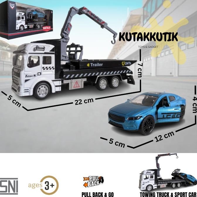 Mainan Anak Diecast Metal Mobil Towing Truck & Mobil Sedan Sport Car Set Isi 2