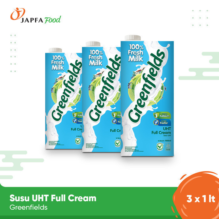 

Greenfields Susu UHT Full Cream 950ml - Paket isi 3 - 100% Fresh Milk dari Greenfields Farm