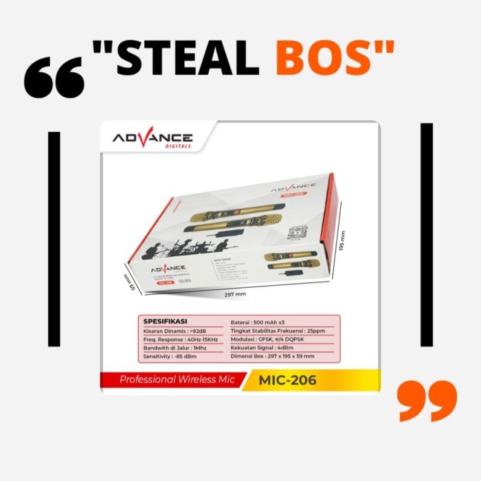 Advance Mic Wireless 206 Microphone Double Wireless+Receiver Advance