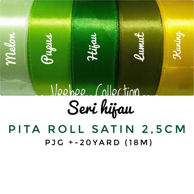 

] Pita Roll Satin seri hijau Kuning 1ins 2,5cm/Pita Kain hias kado