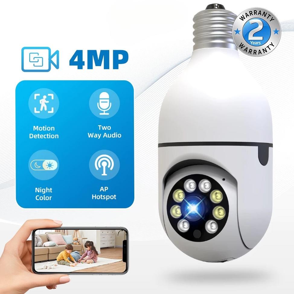 gf-5 CCTVKamera CCTV Bohlam 4MP 360 Pasang di Dudukan Lampu, WiFi Indoor/Outdoor + Night Vision Warn