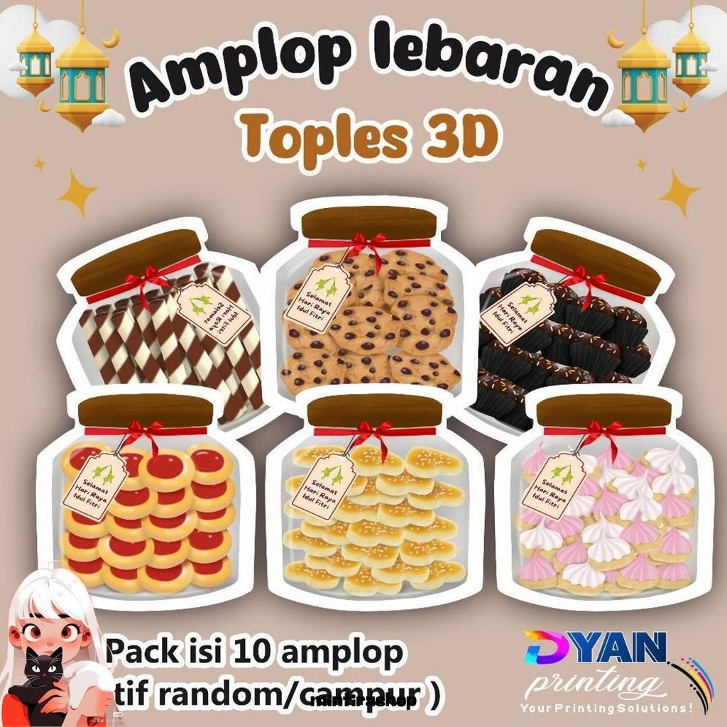 

1 Pack Isi 10 Amplop Lebaran Bentuk Toples Kue 3D Viral Promo