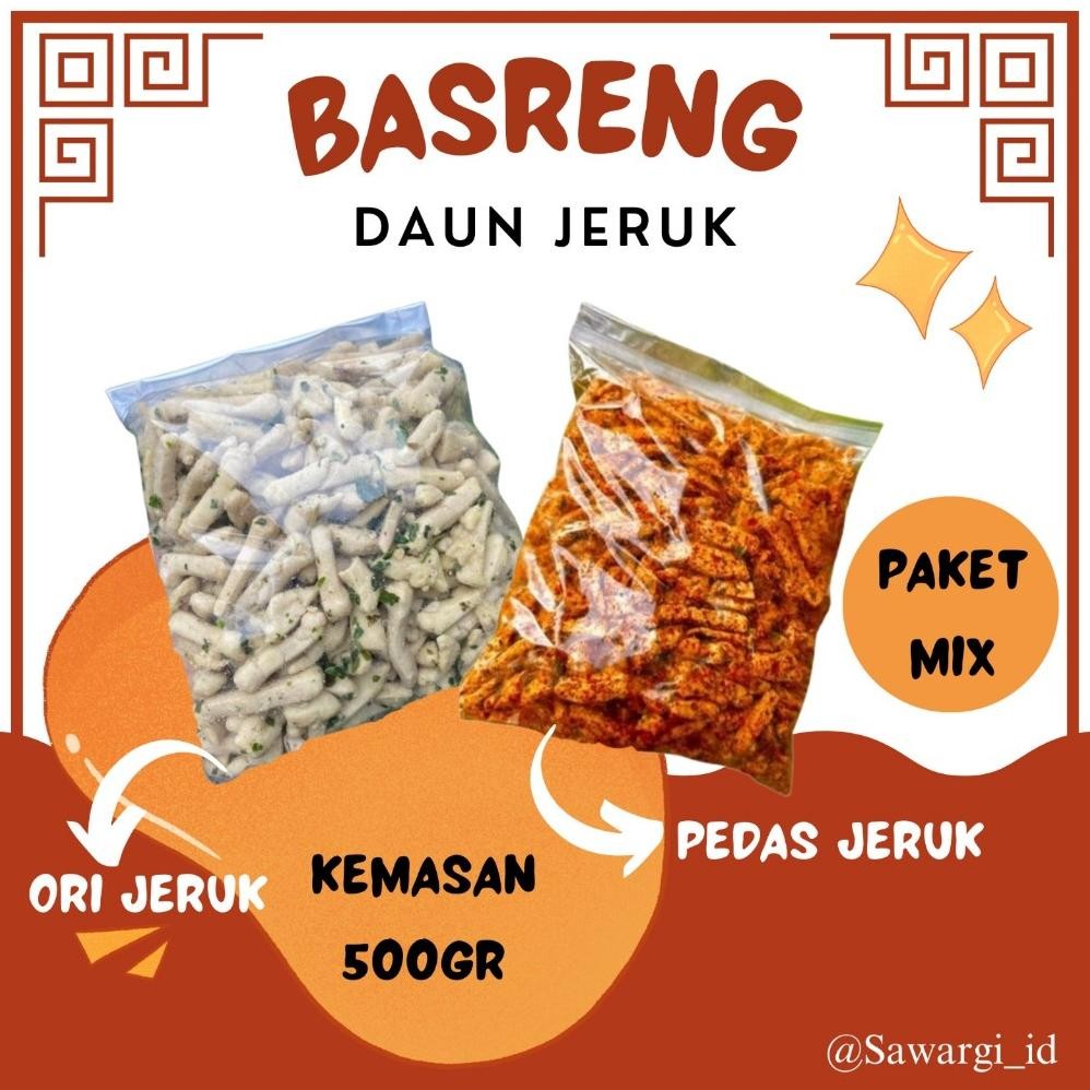 

Paket Mix 1Kg !! Basreng Original Jeruk + Bareng Pedas Jeruk isi/kemasan 500gr