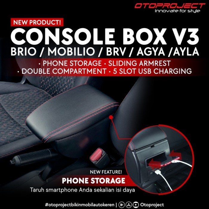 TERLARIS CONSOLE BOX BRIO,OLD BRIO,MOBILIO,BRV WITH USB CHARGER OTOPROJECT