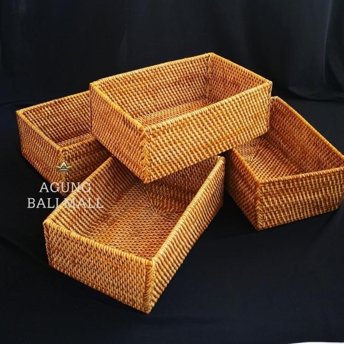 favorit] Keranjang rotan persegi panjang/box rotan/anyaman rotan serbaguna