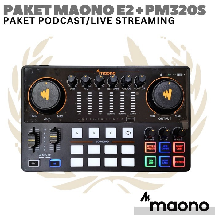 Paket Live Streaming / Podcast Maono E2 + Pm320 + Mh601 Sound Card Ame2 Am-E2A