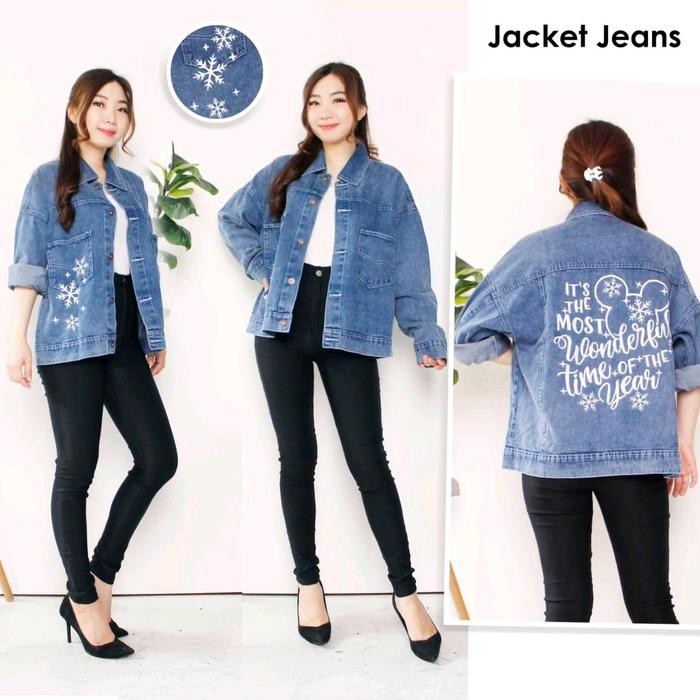 Jaket Jeans Oversize Bordir Bunga Jaket Jeans Wanita Jaket Wanita Oversize Bermotif Asli 100%