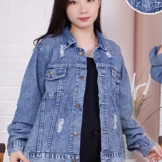 Jaket Jeans Wanita Oversize Jaket Denim Oversize Wanita Jaket Jeans Model Depan Sobek Terbaru Light
