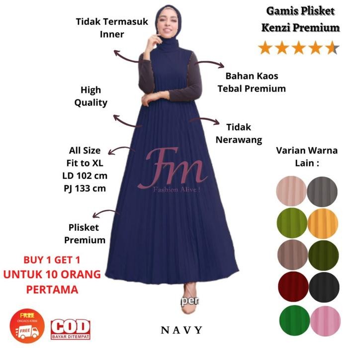Femme Long Dress Inner Plisket Kenzi Gamis Panjang Tanpa Lengan Premium