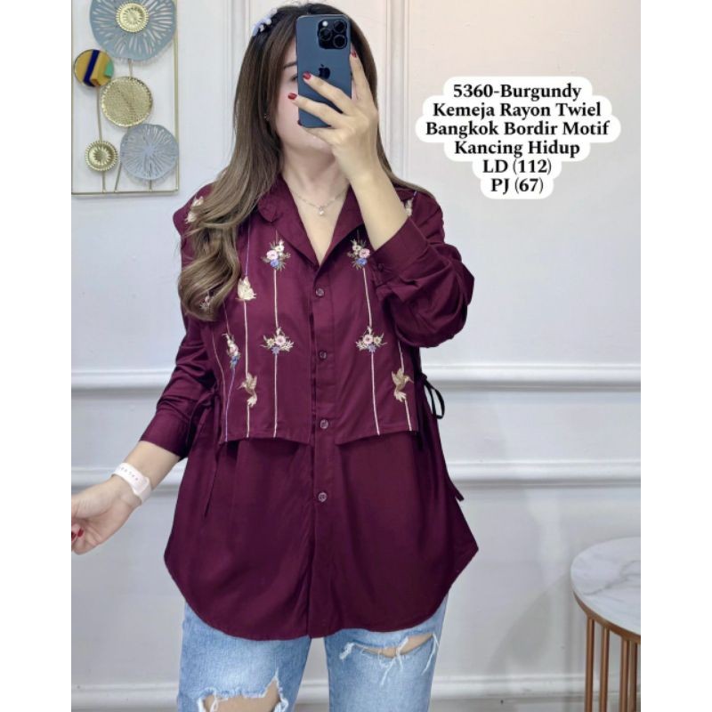 5360 - KEMEJA RAYON TWIEL FASHION LEBARAN WANITA KEKINIAN BORDIR MOTIF LENGAN PANJANG BANGKOK.