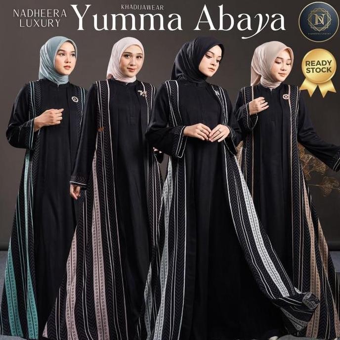 BEST SELLER [BISA COD] YUMMA ABAYA NADHEERA LUXURY YUMA YUMNA ABAYA GARIS VERTIKAL GAMIS HITAM OUTER
