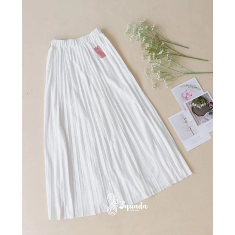 Terlaris Hot Squada - Rok Plisket Premium A Line Mayung 18 Warna Lengkap Hitam Putih Navy Pastel Cok