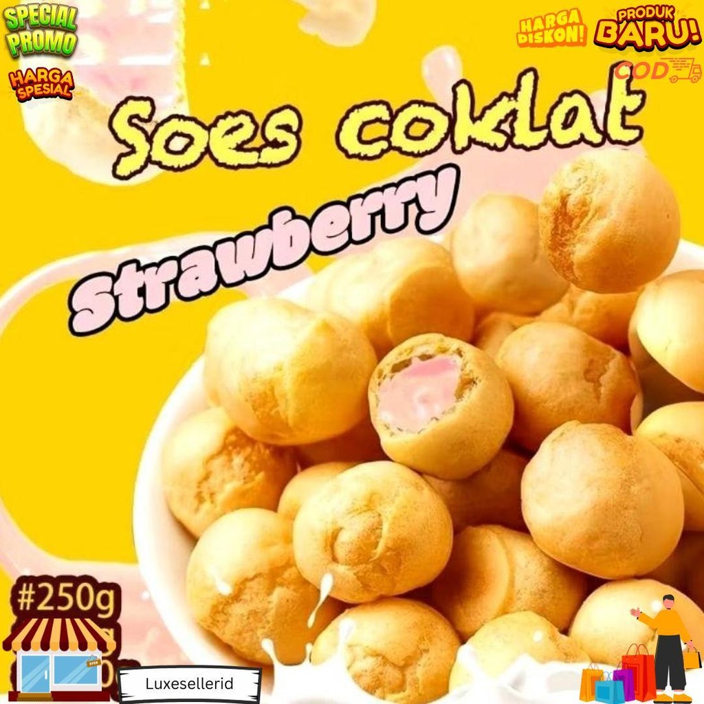 

Soes Starwberry/Coklat 500G/1000G/Mix Rasa/Halal Kue Sus Kering Isi Soes Coklat Lumer D Cod