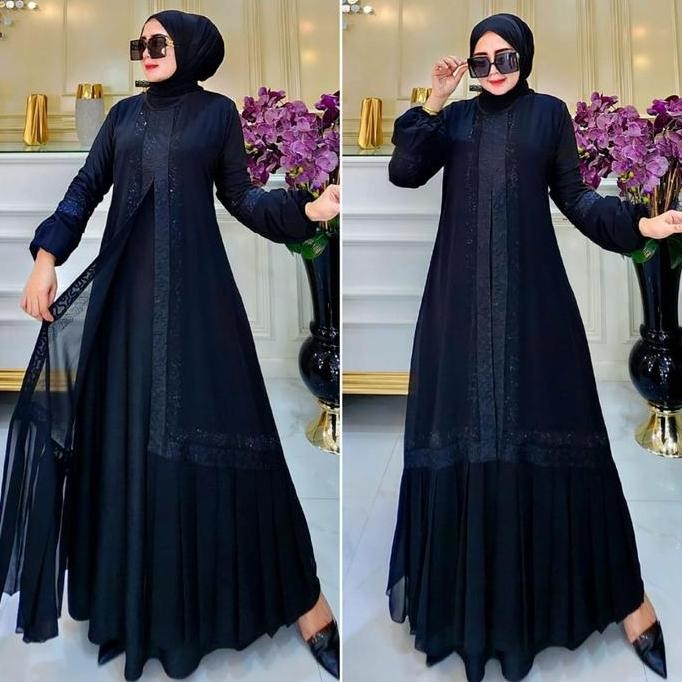 BEST SELLER GALERI SICANTIK - COD - GAMIS ABAYA TURKI HITAM POLOS 2024 - ABAYA HITAM MOTIF POLOS LEN