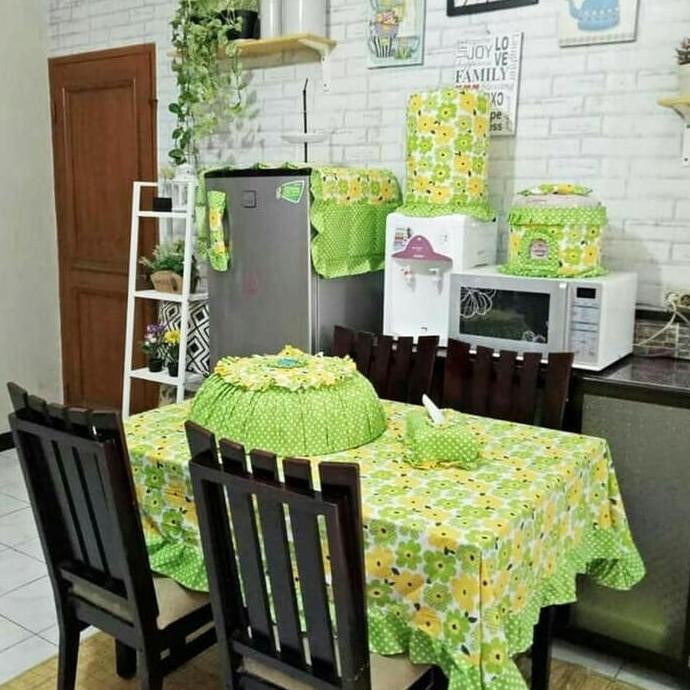 COD Paket Kitchen Set 8 Pcs Taplak Meja Makan Sarung Cover Galon Kulkas Magicom Mejikom Tudung Saji 
