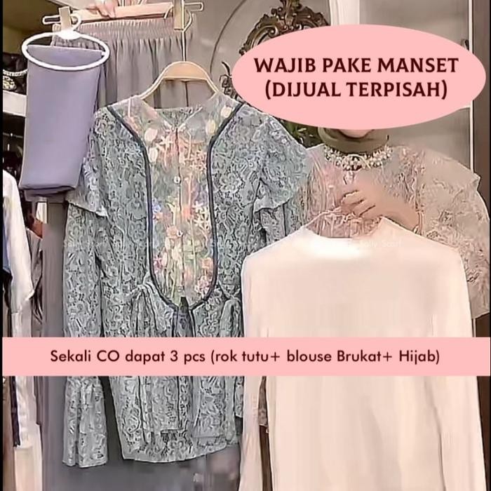 Sally Scarf Set 3 In 1 Mazaya Set Rok + Blouse Brukat Lace + Hijab Segi 4