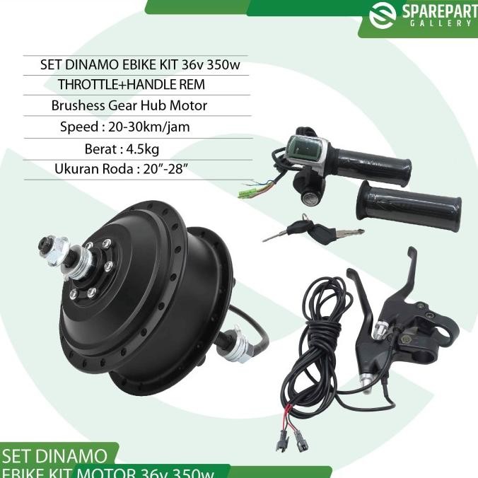 Set Ebike Kit Dinamo bldc 36v 350w, Throttle dan Handle rem