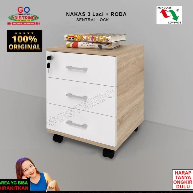 Distrindo - Nakas TEBAL Serbaguna 3 Laci + Kunci pakai RODA