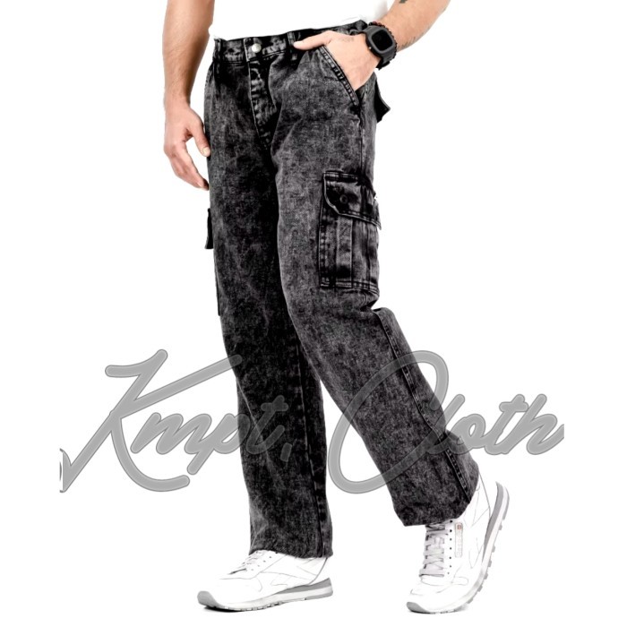 Celana Cargo Jeans Panjang Pria Loose Fit Reguler Standard Long Cargo