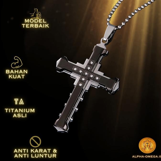 Kalung Salib Pria Kristal Titanium Asli - Kalung Salib Keren Minimalis