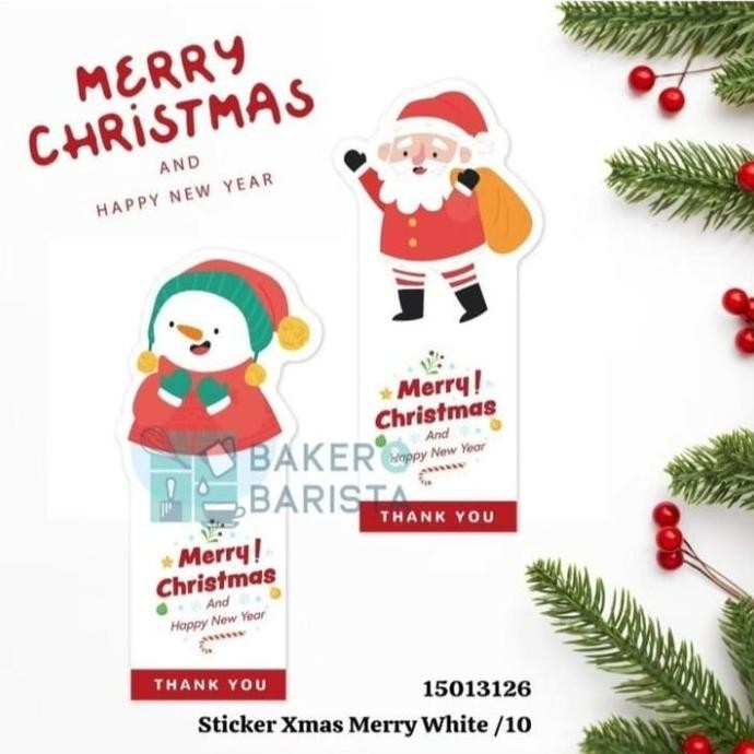 

#####] Sticker Xmas Merry White/10 Label Perekat Stiker Natal Christmas Sticker Decor