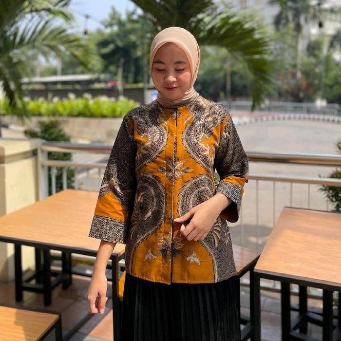 Blouse Batik Wanita Bahan Katun Motif Kuning Pekalongan Atasan