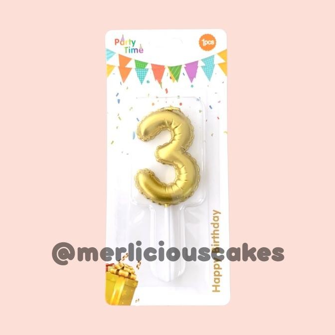+++++] Gold Baloon Candle Angka 3 Lilin Balon Emas Lilin Ulang Tahun