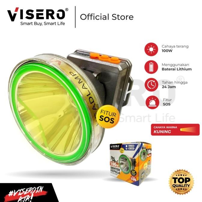 Senter kepala / Headlamp Premium 100W Visero Cahaya Kuning Body Besar (HI-410Y) Terlaris