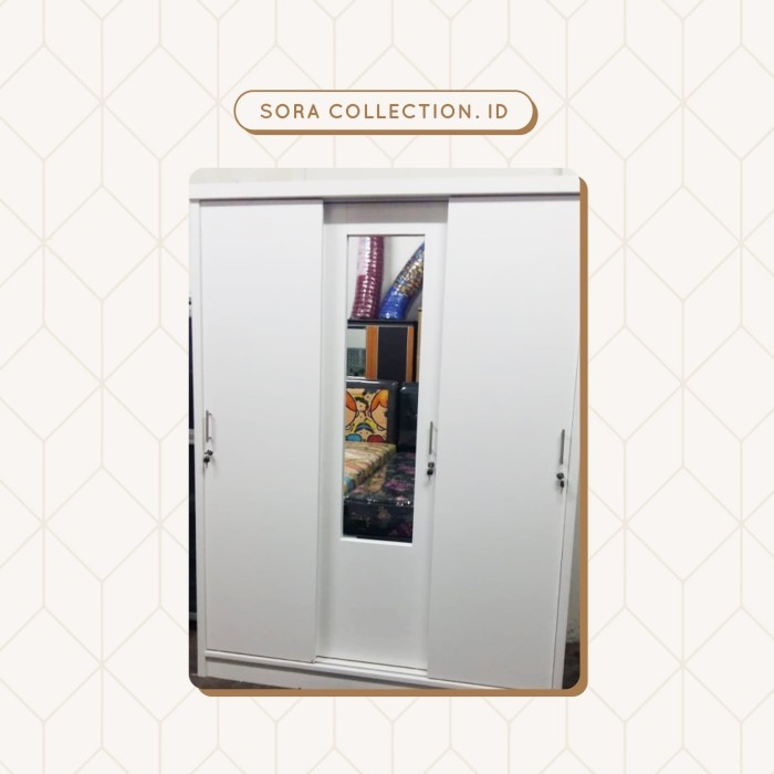 LEMARI PAKAIAN 3 PINTU WARNA PUTIH BLOCKBOARD UKURAN 150X55X193