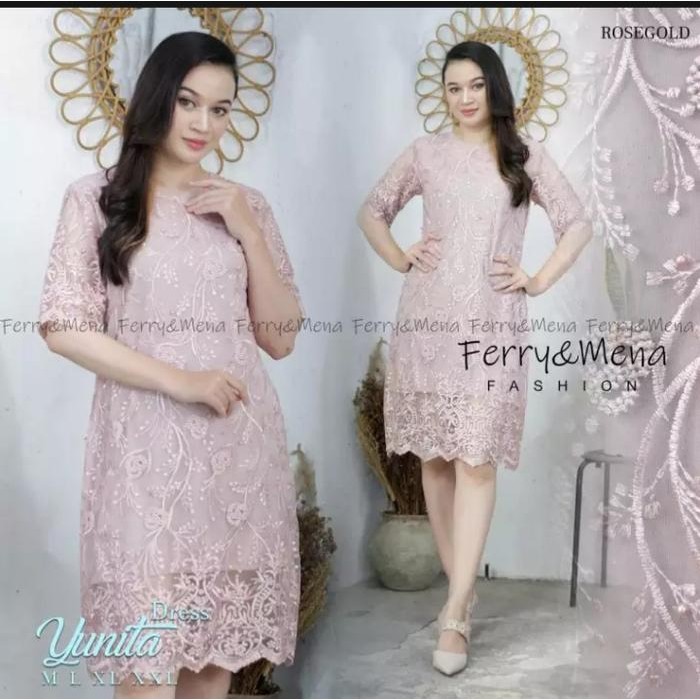 DRESS TILE YUNITA / DRES TULLE YUNITA CANTIK / DRES CANTIK / DRES BRUKAT / DRES MEWAH / KEBAYA