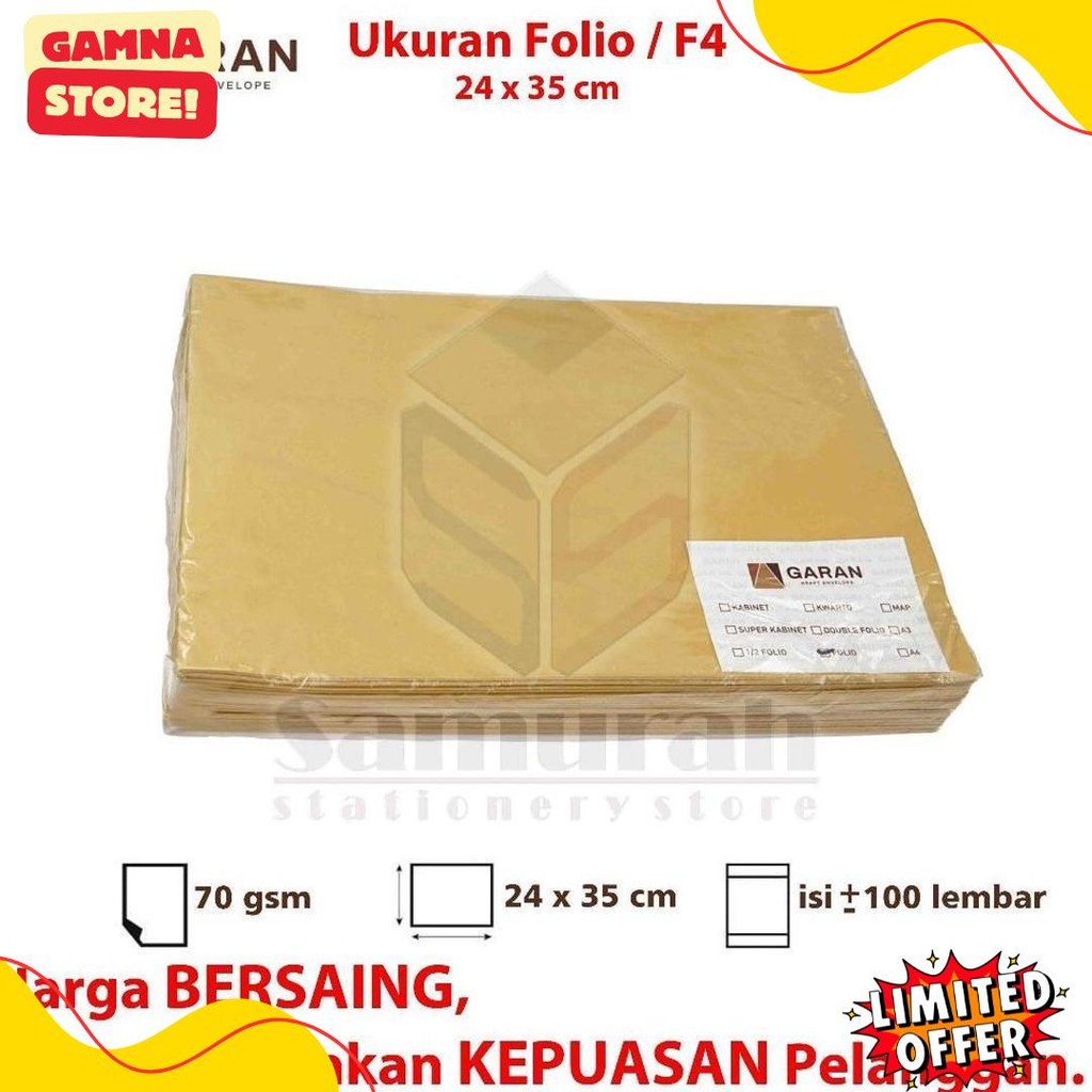 

Amplop Kertas Coklat Garan Ukuran Folio 24 X 35 Cm / Amplop Dokumen F4 1 Pak Isi 100 Tebal 70 Gsm / Gram Terlaris! Produk Ini Banyak Dicari