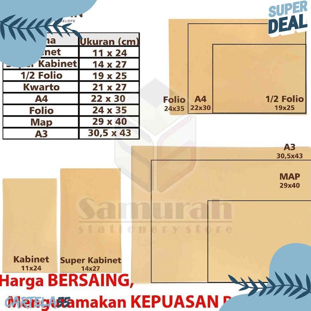 

Amplop Kertas Coklat Garan Ukuran Folio 24 X 35 Cm / Amplop Dokumen F4 1 Pak Isi 100 Tebal 70 Gsm / Gram Flash Sale! Diskon Hingga 70%