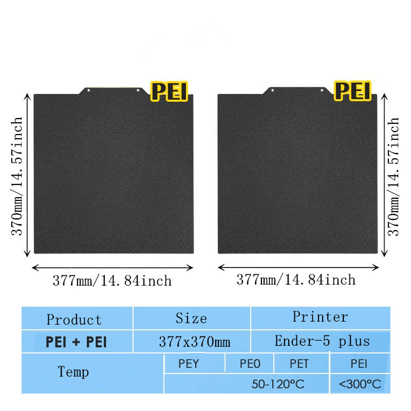 GPR Double Sided Textured Black PEI Build Plate 377x370mm for Ender-5 Plus Upgrade PEI PEY PEO PET S