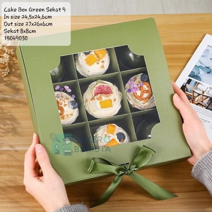 <<<<<] cake box green sekat 9 mini cake box dessert box kotak mini cake kue