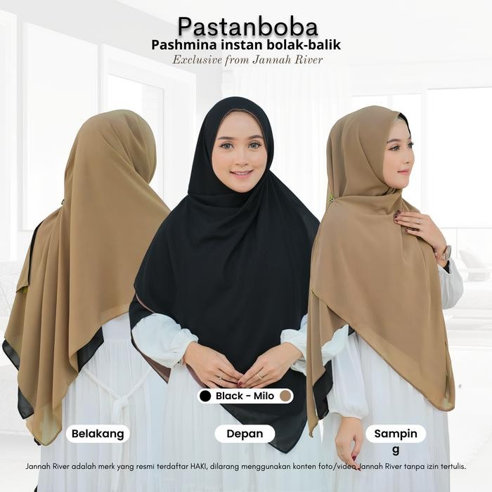 Jannah River - PASTANBOBA 1 Jilbab 2 Warna Pashmina Instan Bolak-balik Ceruti Baby Doll Premium