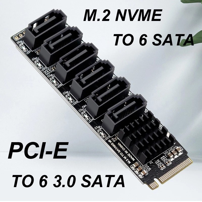NEPTTUNUS NVME to SATA Expansion Card M.2 to SATA Adapter M2 Connector Internal SSD SATA 3 Port Mult