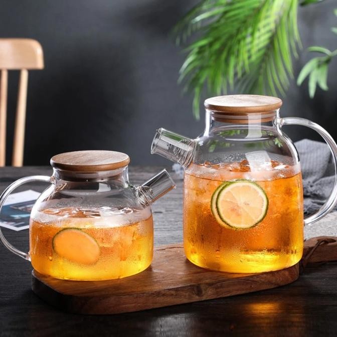 Teko Kaca Tutup kayu Saring Teh Teapot Pitcher Maker Borosillicate