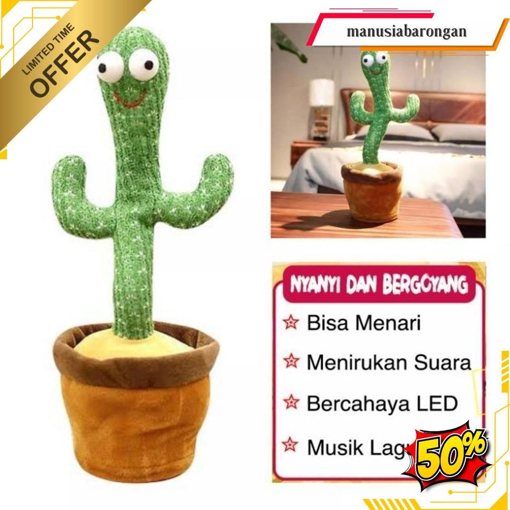 |J.A| Boneka Kaktus Goyang Lampu Dan Berbicara / Mainan Kaktus Goyang Bisa Dance Dan Bicara Original