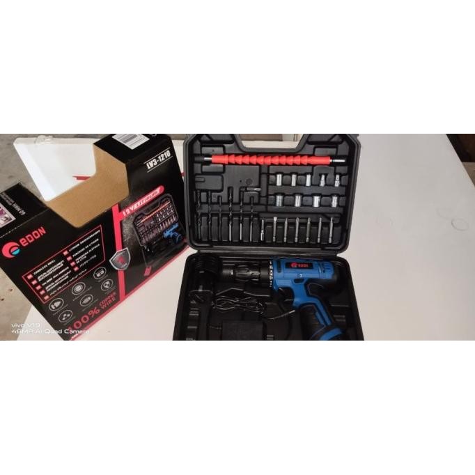 Mesin Bor Cordless Charger Edon 12V Lithium Lv3-1210 Koper 2 Baterai Original Dan Terpercaya