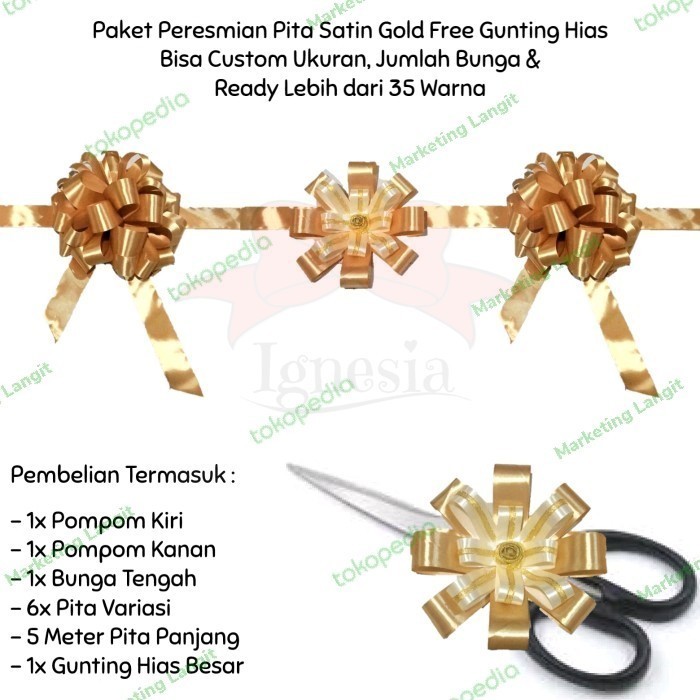 PROMO Gunting Pita Kain Satin Mewah Gold Emas Peresmian Lengkap Siap Pakai