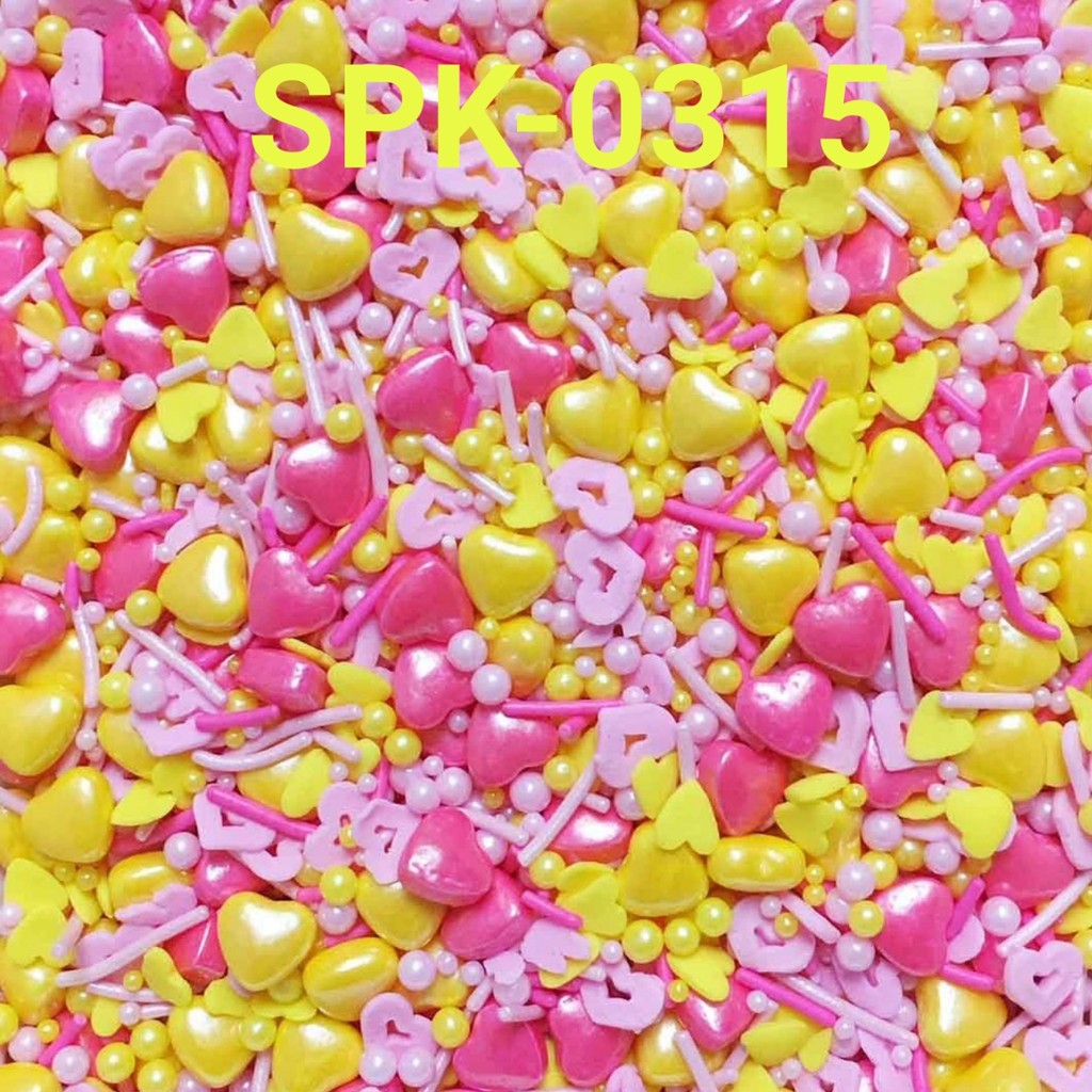 

SPK-0315 Sprinkles sprinkle springkel 1kg hati kuning pink mix (SPRINKLES)