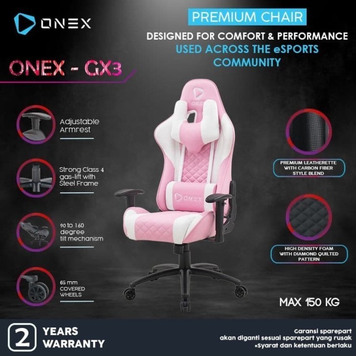 ONEX GX3 Premium Quality Gaming Chair Kursi - Pink White